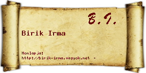 Birik Irma névjegykártya